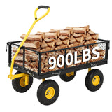 Garvee 900 lbs Heavy Duty Steel Garden Cart – 3-in-1 Utility Yard Wagon – Removable Mesh Sides – 10" All-Terrain Tires – 180° Rotating Handle – Flatbed Convertible for Lawn, Backyard, Gardening Tools – Black Body, Yellow Rims - Black