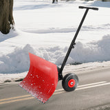 Garvee Snow Shovel with Wheels Heavy Duty Steel Blade Adjustable Angle & Height Handle 29.1"x14.2" Durable Rubber Wheels for Driveway Pavement - Red