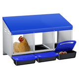 Garvee Chicken Nesting Box with 3 Compartments – Heavy Duty Roll Away Metal – Removable Tray for Cleaning – Wall Mount & Metal Legs – Blue – Three Grids - Blue