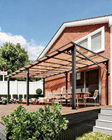 Garvee Wall-Mounted Hardtop Gazebo for Patio, Deck, Backyard – 12x20 ft Outdoor Shelter – UV-Resistant 6mm Polycarbonate Roof – Reinforced Aluminum Frame – All-Weather Lean-to Pergola – Brown Top + Black Legs