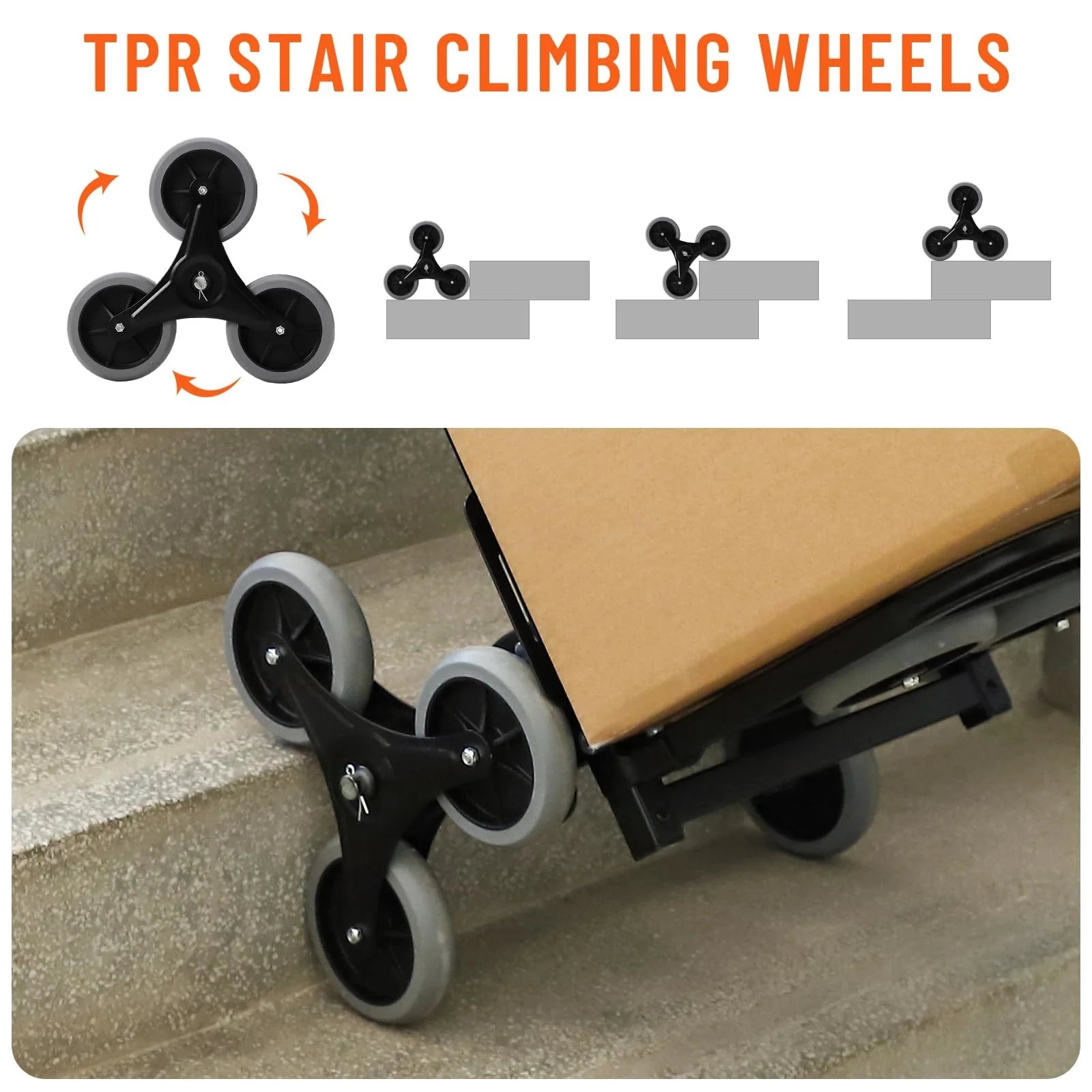 Garvee 330 LBS Stair Climbing Dolly with 10 Wheels, Folding Design, Telescoping Handle, Heavy-Duty Steel, Easy Use, Office & Warehouse Moving