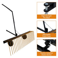 Garvee 60-Inch Tow Behind Lawn Dethatcher Rake – 24 Durable Spring Steel Tines – Heavy-Duty Landscaping Attachment – Compatible with ATV, Mower, Tractor, 48"/60" Toolbars, 3-Point Hitches – Ideal for Thatch, Leaves, Pine Needles – Split Orange Body