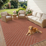 Garvee 8'X10' Terracotta Washable Area Rug, Jute-Look 100% Polyester Striped Geometric Floor Carpet, 0.2-Inch Low Pile, Non-Slip TPR Backing, Foldable Non-Shedding Mat for Living Room, Dining Room, Bedroom, Entryway and Covered Patio - Terracotta