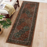 Garvee Washable Runner Rug, Red Vintage Persian Patchwork Floral Design, 2x6 ft Low Pile Polyester Hallway Carpet, Non-Slip TPR Backing, Stain Resistant Foldable Indoor Accent for Kitchen Entryway Bedroom Living Room Home Office - Red