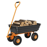 Garvee Yard Cart - 600LB Capacity Dump Wagon Heavy Duty with 180° Adjustable Handle & All-Terrain Tires, Quick Release Garden Cart for Soil, Plants, Tools, Yard Farming (Black & Orange) - Black & Orange