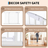 Garvee Auto-Close Baby & Pet Safety Gate, 30–41" Wide Pressure-Mount with Double Lock, Drill-Free for Doorways, Hallways & Stairs – White - White