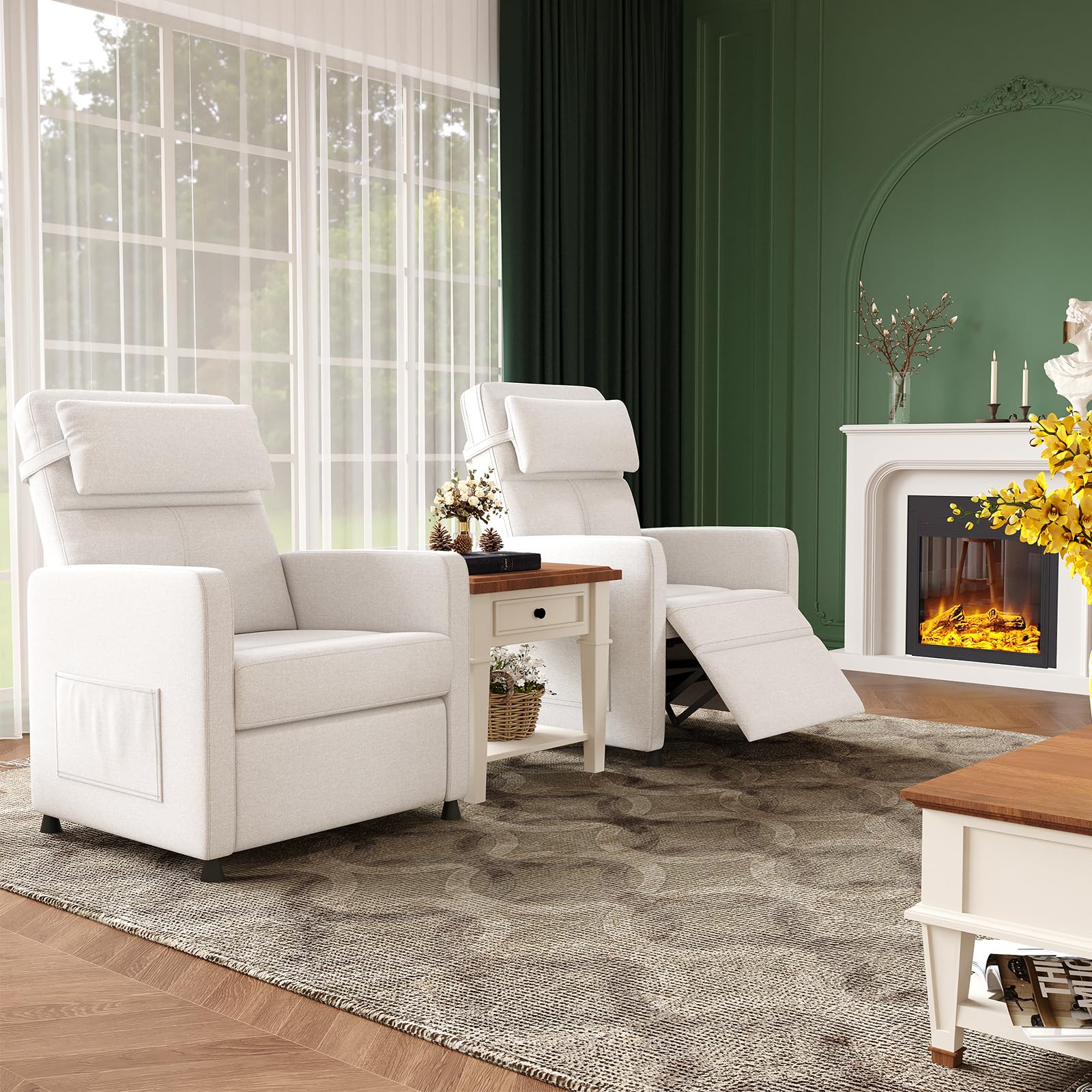 Garvee Power Recliner Chair with Massage & Heat, Adjustable Electric Recliner, Ergonomic Overstuffed Tall Back, Padded Seat, USB Port, Side Pockets, for Home Theater & Living Room, White