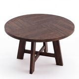 Garvee 47-Inch Round Farmhouse Dining Table 4-6 Seats Durable Melamine Top Stable Cross-Base Easy Assembly Reddish Brown Compact Kitchens