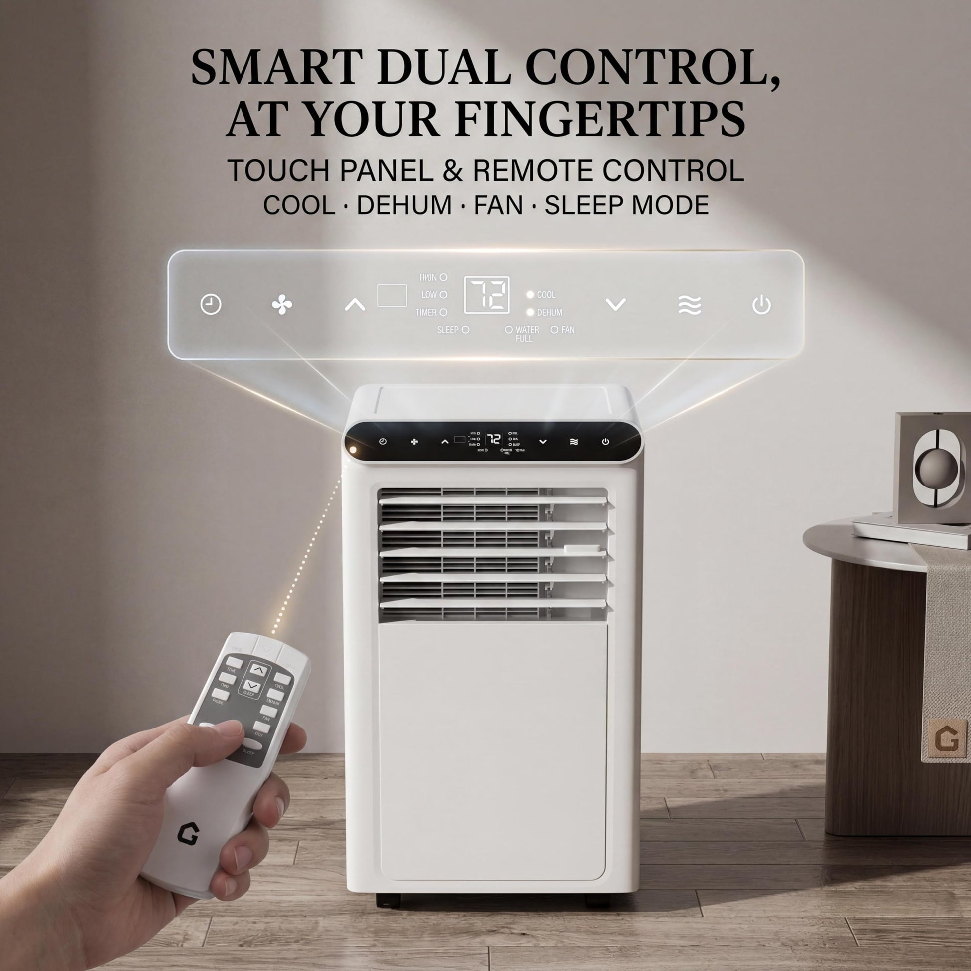 Garvee 10,000 BTU Portable Air Conditioner 3-In-1 Cooling Dehumidifier Fan For Bedrooms 450 Sq.Ft White Black Top Cover