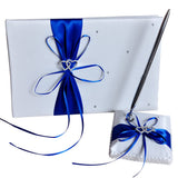 Garvee Elegant Ribbon Bow Wedding Guest Book Set – Signature Book & Pen Holder – Ideal for Wedding Registry, Bridal Shower, Birthday, Engagement Party – Sapphire Variant