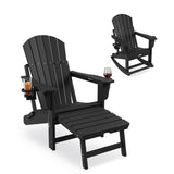 Garvee 4-in-1 Folding Adirondack Rocking Chair with Retractable Ottoman, Cup Holders, HDPE Material, Heavy Duty, Portable, Outdoor Patio Deck