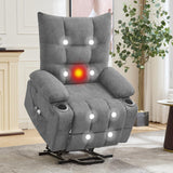 Garvee Power Lift Recliner Chair for Elderly, Oversized Standing Chair Recliner with Massage & Heat, Soft Padded Upholstery, Side Pocket & Cup Holders for Living Room, Bedroom, Grey - Linen | Grey