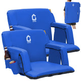 Garvee Extra Wide Stadium Seats for Bleachers with Back Support - 20.5 Inch Padded Reclining Bleacher Chair with Armrests, 6 Adjustable Positions, Anti-Slip Base, Large Pockets and Cup Holders - Blue