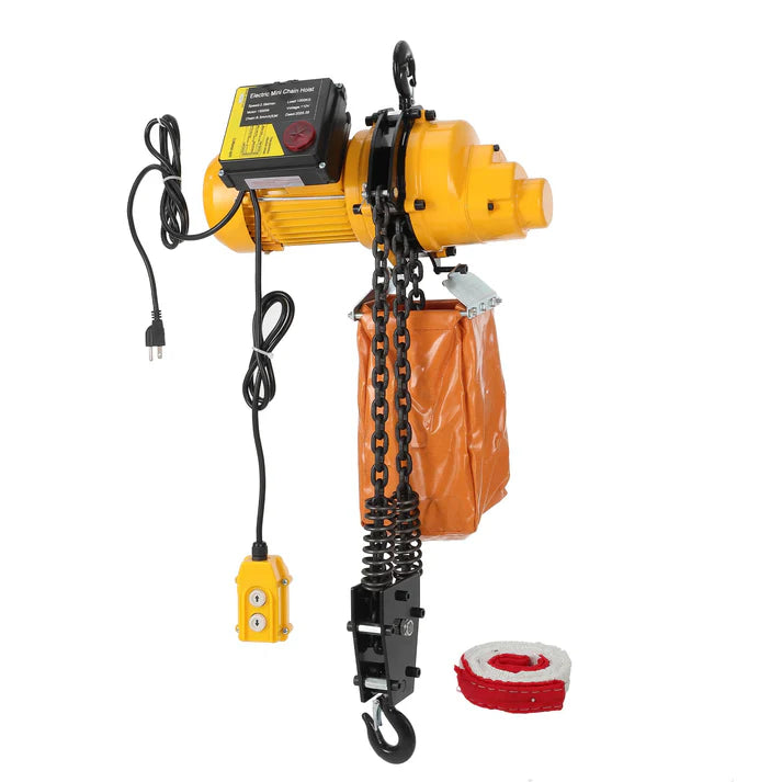 Garvee Powerful Electric Chain Hoist - 2200 lbs Capacity, 15ft Lift Height, 110V Single Phase, Grade 100 Double Chain, 360° Rotatable Hooks, Wired Remote - Ideal for Garage, Shop, Home - 0.5T Line Control, Add Sling, 15ft Lifting Height