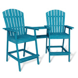Garvee Outdoor Bar Height Adirondack Chairs Solid Wood Connecting Tray Ergonomic Support Integrated Footrest Balcony Deck Patio Set of 2 Blue - Blue