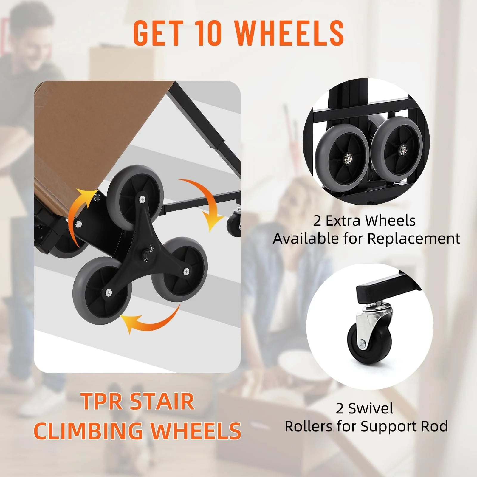 Garvee 330 LBS Stair Climbing Dolly with 10 Wheels, Folding Design, Telescoping Handle, Heavy-Duty Steel, Easy Use, Office & Warehouse Moving