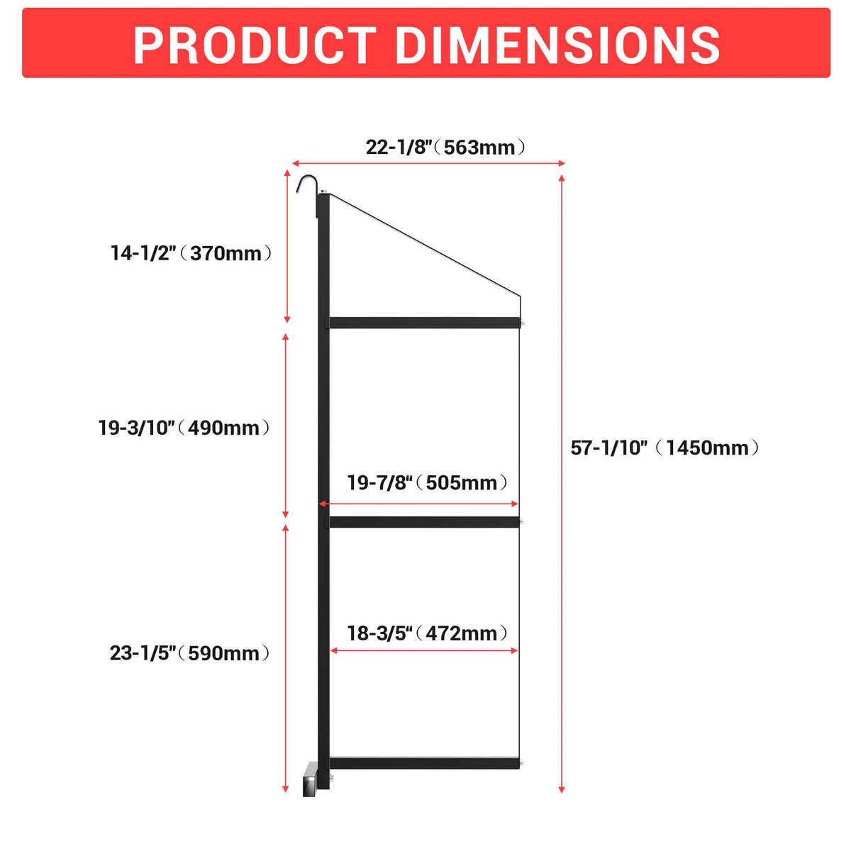 Garvee Shipping Container Shelving Brackets 4PCS, 3-Tier 22''D x 60''H Black Powder Coated Steel Shelf Support for Cargo Storage, Easy to Hang and Remove for Heavy Duty Containers, Workbenches