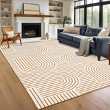 Garvee Orange 9x12 ft Area Rug, Modern Abstract Rhythm Line Geometric Design, 100% Polyester Faux Cashmere Low Pile Surface, 350 gsm Pile Weight, Washable Foldable Carpet with Non-Slip TPR Backing for Living Room, Bedroom, Dining Room and Office - Orange