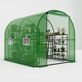 Garvee Large Walk-in Greenhouse Tunnel with Galvanized Steel Frame, Zipper Doors, White PE Cover, Portable Outdoor Plant Shelter - Green