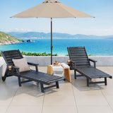 Garvee Dark Gray HDPE Outdoor Chaise Lounge Chair, 5-Position Adjustable Recliner with Cup Holder and Removable Wheels, 500lbs Capacity, 78.7" Long Faux Wood Grain Weather-Resistant Poolside Patio Deck Garden Lounger - Dark Gray