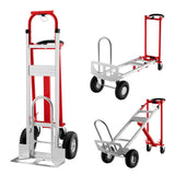 Garvee 3 In 1 Dolly Cart with Wheels 770Lbs Capacity Heavy Duty Folding Hand Truck Durable Frame Smooth-Rolling Wheels Home Office Warehouse - Red+Silver