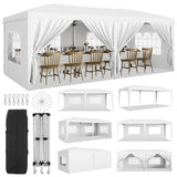 Garvee 10x20 Heavy Duty Pop Up Canopy Tent with 6 Removable Sidewalls, 3 Adjustable Heights, 210D Oxford Cloth, Waterproof, Rust-Proof Frame, Stakes & Ropes, Outdoor Events - White