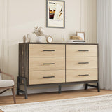 Garvee 6 Drawer Dresser for Bedroom, 52'' Wide Wood Dresser, Storage Organizer with Sturdy Metal Handle, TV Stand for 60 Inch TV, Chest of Drawers for Living Room, Hallway