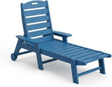 Garvee Blue HDPE Outdoor Chaise Lounge with Wheels, 5-Position Adjustable Folding Pool Lounger, 77.8"X23.6"X12.5", 450 lb Capacity, Built-In Cup Holder, Weather-Resistant Resin Chair for Patio, Deck and Garden - Blue
