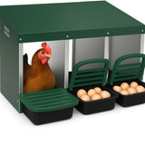 Garvee Chicken Nesting Box 3-Compartment Metal Rollout Egg Collection Galvanized Steel Durable Ventilated Easy Setup for Chicken Coop - Green