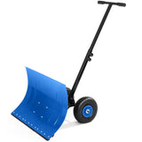 Garvee Snow Shovel with Wheels Heavy Duty Snow Pusher Ergonomic Handle Adjustable Angle & Height Polypropylene Blade Anti-Skid Wheels for Driveway and Pavement - Blue