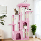 Garvee Heavy-Duty Cat Tree Tower for Large Indoor Cats & Maine Coons – 61" Multi-Level Modern Cat Furniture with Jumbo Perch, 2 Spacious Condos, Hammock, Sisal Scratching Posts, Play Toys, Stable Activity Center – Pink - Pink