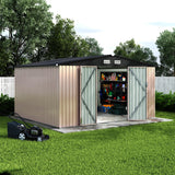 Garvee 10x12x6.4 FT Metal Outdoor Storage Shed with Lockable Doors & Air Vents, Sloped Roof, Galvanized Steel Frame, Waterproof Walls for Backyard Garden