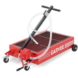 Garvee 25 Gallon Low Profile Oil Drain Pan Cart, Manual Pump with 8 ft Hose, Steel Rolling Waste Oil Catch Tank with Folding Handle and Casters, Mobile Fluid Drain Container for Cars, Trucks, SUVs, Garages and Workshops, Red - Red