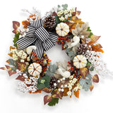 Garvee Fall Wreath 20" Autumn Pumpkin Leaves Pine Cones Bow Durable Natural Materials Front Door Porch Decor Thanksgiving Harvest