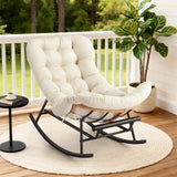 Garvee Oversized Rattan Rocking Chair Footstool Set – Extendable Footrest, Detachable Beige Flannel Cushion, Cozy Indoor Egg Lounge for Bedroom, Living Room, Porch, Lawn, Garden – Indoor Style + Beige Cushion - Beige