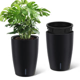 Garvee 16" Tall Planters Set of 2 Self-Watering Pots with Drainage Visual Water Level Durable Plastic Indoor Outdoor Patio - Black