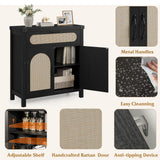 Garvee Modern Rattan Sideboard Buffet Cabinet with Drawer – Adjustable Shelves, Synthetic Rattan Doors, Multi-Functional Entryway Storage – Black System default_1