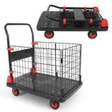 Garvee Heavy Duty Hand Moving Cart 1000LBS Capacity Platform Truck Cart with Cage,Folding Carts with Wheels,Foldable Dolly Carts with Basket for Warehouse Luggage Moving,35 x 23 in,Black
