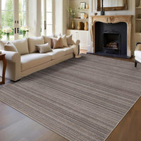 Garvee Modern Striped Washable Area Rug - Low Pile Non-Slip Contemporary Carpet - Soft, Collapsible, Mark Resistant Floor Mat for Living Room, Bedroom, Dining Room, Nursery - Brown, 9x12ft (274x366cm)