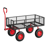 Garvee 500 lb Q235 Steel Garden Cart, Heavy-Duty Utility Wagon with 3.33 cu ft Mesh Bed, Removable Mesh Sides, 2-in-1 Convertible Flatbed, 10" Pneumatic Tires, 180° Rotating Handle, Red and Black, for Yard, Lawn, Farm and Landscaping - Red/Black