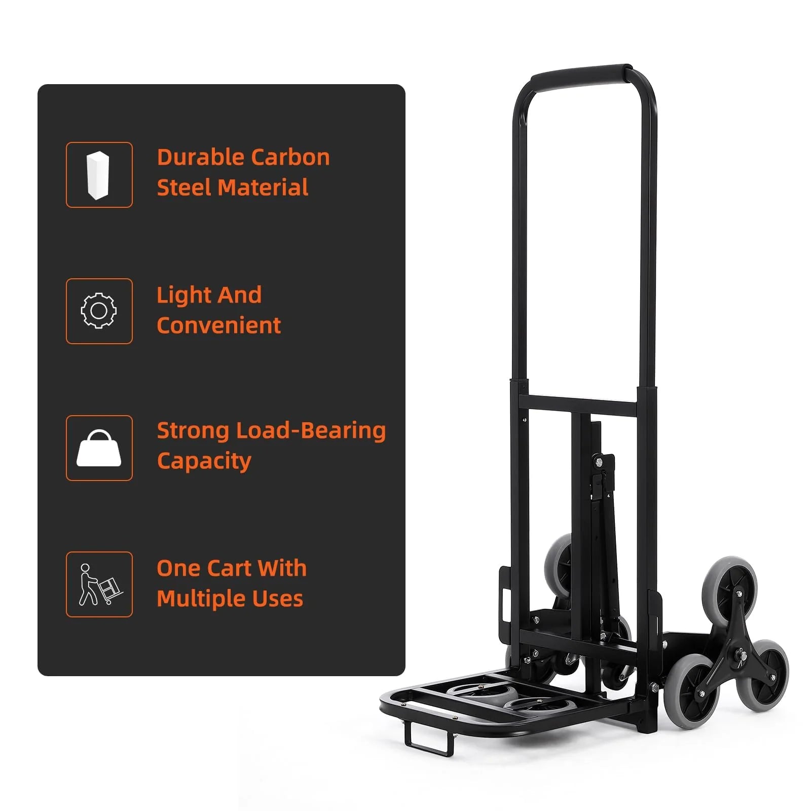 Garvee 330 LBS Stair Climbing Dolly with 10 Wheels, Folding Design, Telescoping Handle, Heavy-Duty Steel, Easy Use, Office & Warehouse Moving