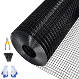 Garvee 48"x100' 19-Gauge Black Vinyl-Coated Wire Mesh - Welded Hardware Cloth w/Gloves & Plier 1/2" Galvanized for Gardens/Coops - 