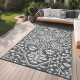 Garvee Waterproof Outdoor Rug 9x18 Polypropylene Reversible Medallion Design UV-Resistant Lightweight Camping Patio Deck - Grey