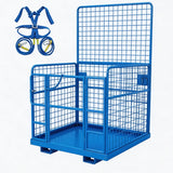 Garvee  43"x45" 2-Man Forklift Safety Cage Work Platform (Man Basket) - Heavy-Duty Steel, Anti-Slip, Collapsible w/ Wheels, 2200 lb Capacity - Square Tube, Blue - Blue