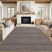 Garvee Modern Striped Washable Area Rug - Low Pile Non-Slip Contemporary Carpet - Soft, Collapsible, Mark Resistant Floor Mat for Living Room, Bedroom, Dining Room, Nursery - Brown, 9x12ft (274x366cm)