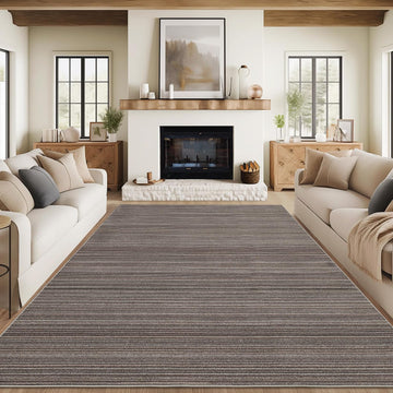 Garvee Modern Striped Washable Area Rug - Low Pile Non-Slip Contemporary Carpet - Soft, Collapsible, Mark Resistant Floor Mat for Living Room, Bedroom, Dining Room, Nursery - Brown, 9x12ft (274x366cm)