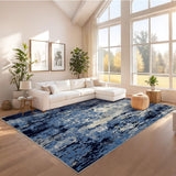 Garvee 9x12 ft Area Rug, Blue Modern Abstract Tree Bark Design, Washable Low Pile Polyester Carpet with Soft Faux Cashmere Surface, Non-Slip Backing, Reinforced Edges and Foldable Construction for Living Room, Bedroom and Dining Room - Blue