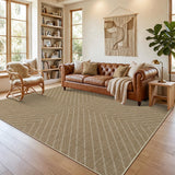 Garvee 3'X5' Linen Beige Washable Area Rug, Jute-Look 100% Polyester Striped Geometric Floor Carpet, 0.2-Inch Low Pile, Non-Slip TPR Backing, Foldable Non-Shedding Mat for Living Room, Dining Room, Bedroom, Entryway and Covered Patio - Linen Beige