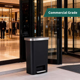 Garvee 51L Step Trash Can Kitchen Garbage Bin Slow Close Lid Stainless Steel Pedal No Inner Bucket Black Plastic Stable Base Ideal for Home and Office