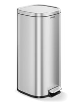 Garvee 30L Steel Trash Can Fingerprint-Resistant Odor Control Soft-Close Lid Hands-Free Pedal Stainless Steel Rectangular Kitchen Office Bathroom - Silver